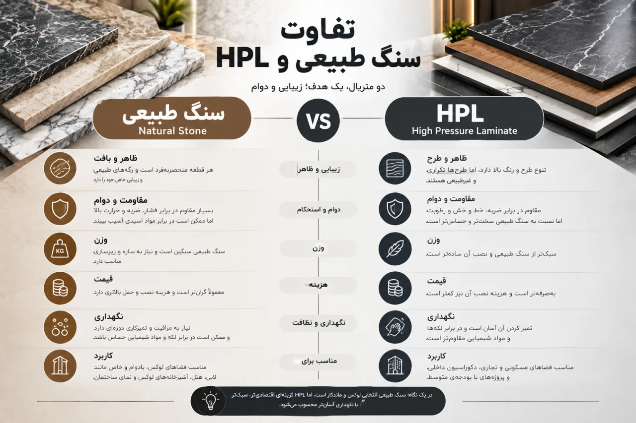 تفاوت سنگ طبیعی و HPL