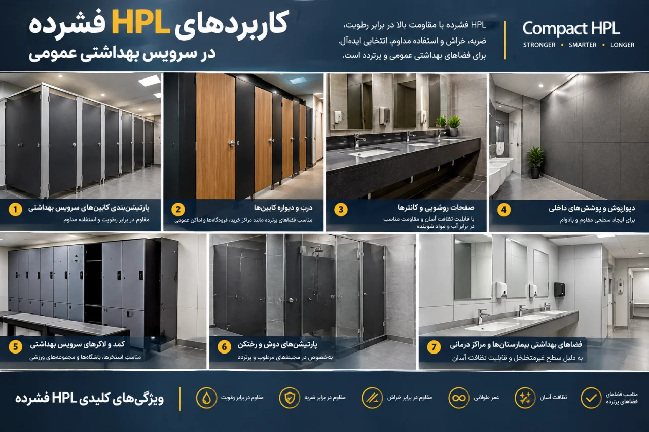 کاربردهای HPL فشرده در سرویس بهداشتی عمومی